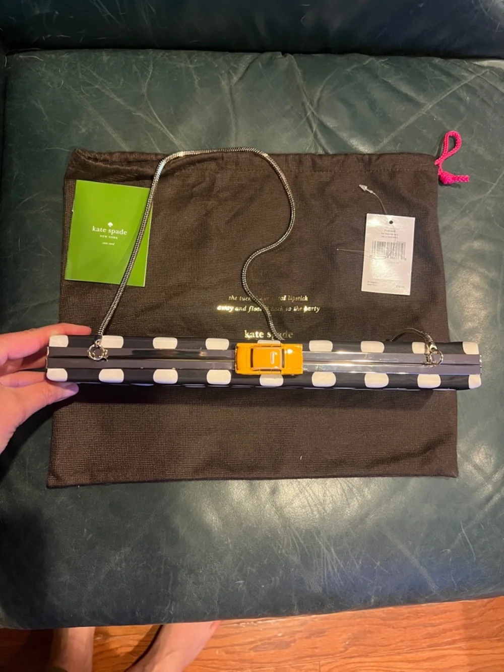 kate spade Black and White Apple Print Clutch with Yellow Taxi Clasp - Picture 5 of 8